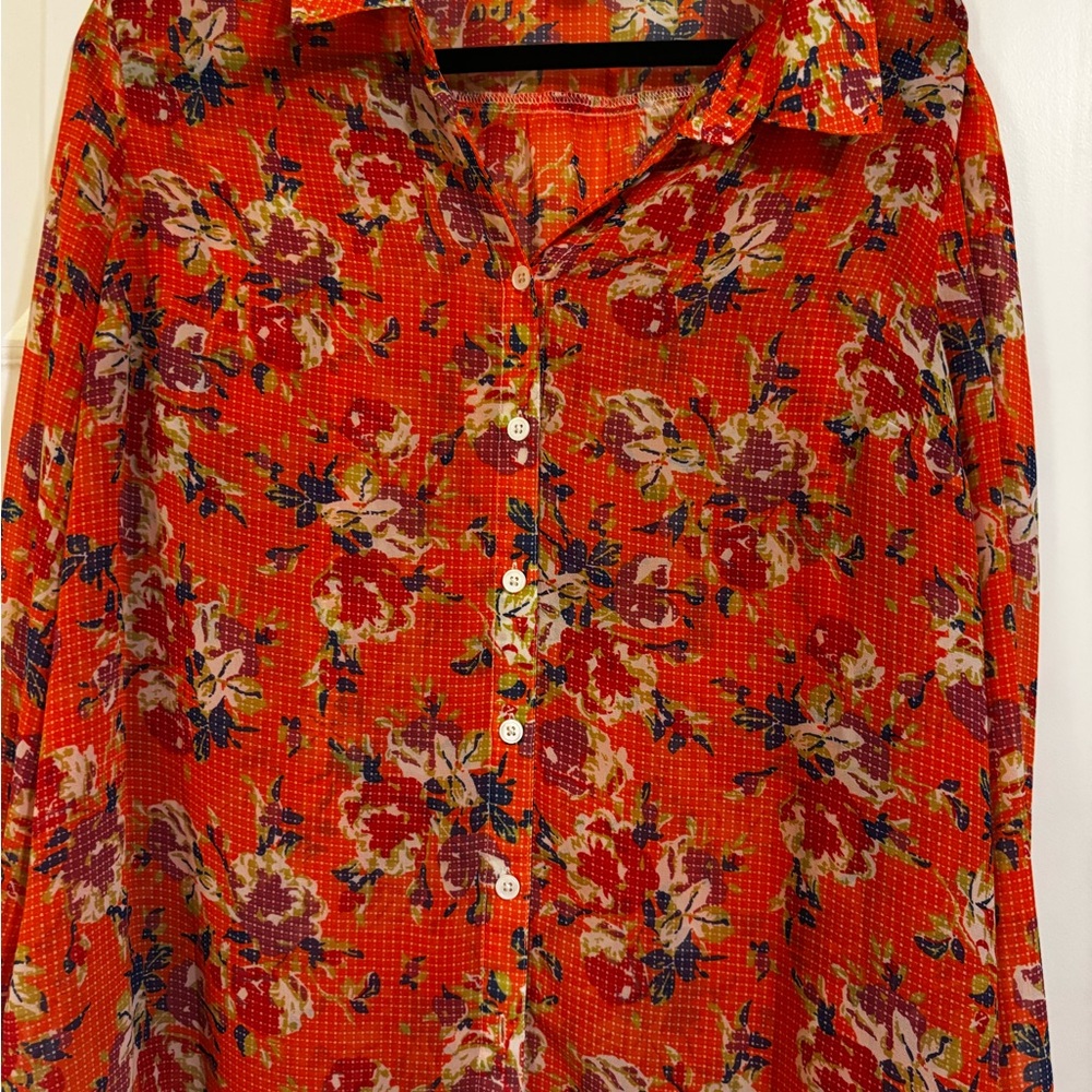 Modcloth Vibrant Orange and Blue Patterned Top